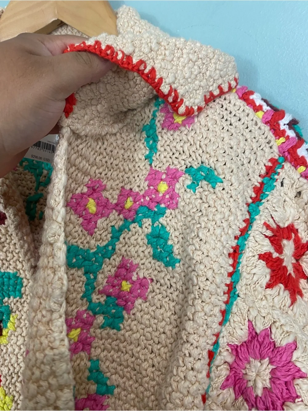 Free People Strawberry Cardi Crochet Cardigan Floral Medium - Picture 4 of 13